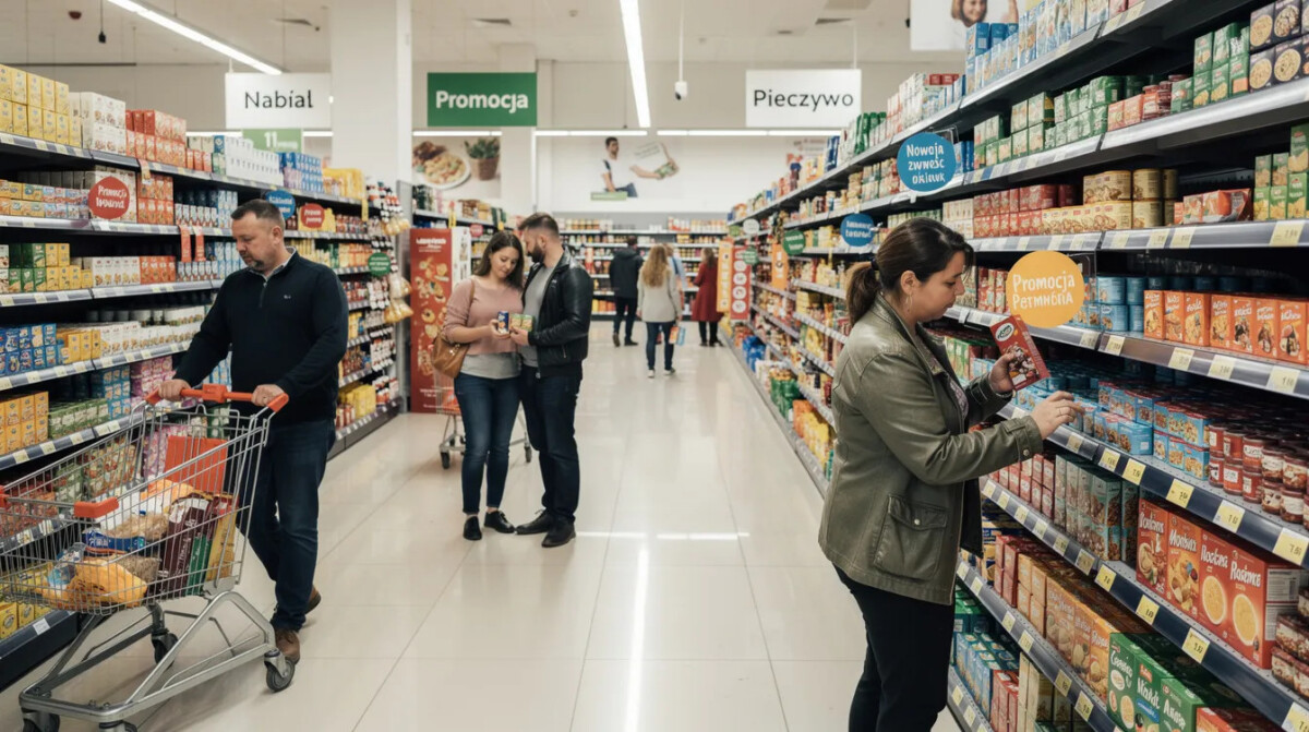 Wnętrze ruchliwego sklepu detalicznego, w którym klienci przeglądają półki z produktami, ilustruje różnorodność doświadczeń zakupowych. Widać zadowolonych klientów, co podkreśla znaczenie jakości obsługi klienta i tworzenia pozytywnych doświadczeń w sklepie stacjonarnym.
