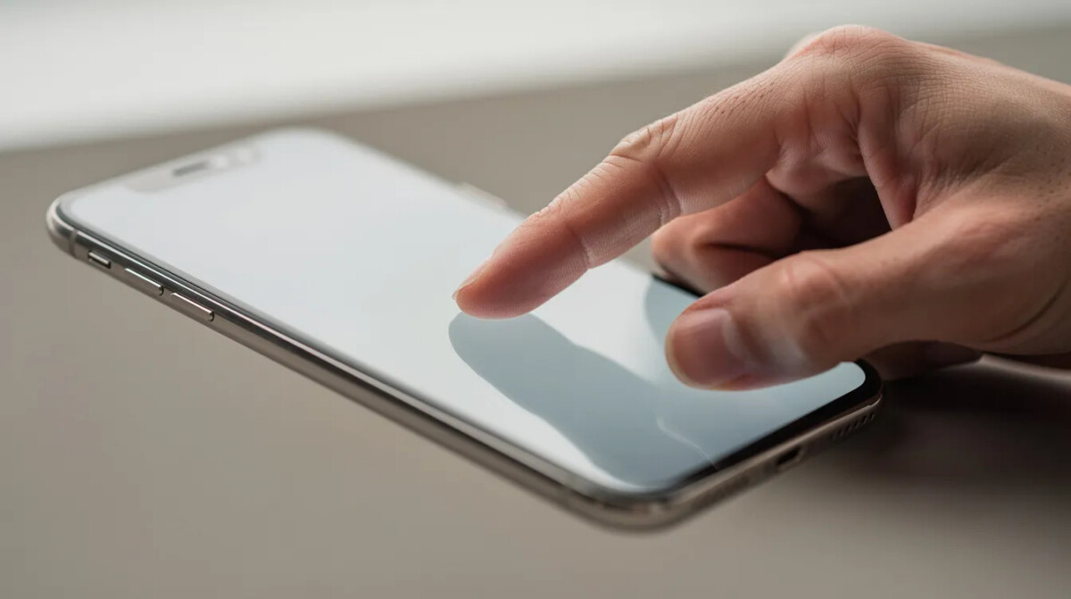 A close-up image shows a hand tapping on a smartphone screen, likely engaging with a survey invitation email or customer feedback survey. This interaction emphasizes the importance of mobile devices in gathering valuable insights and increasing survey response rates.